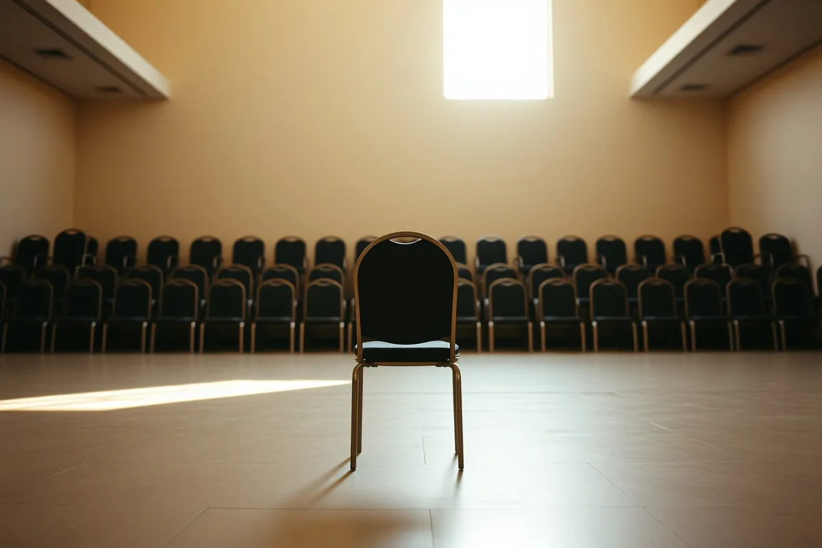 One empty place at a table where everyone else has been sitting